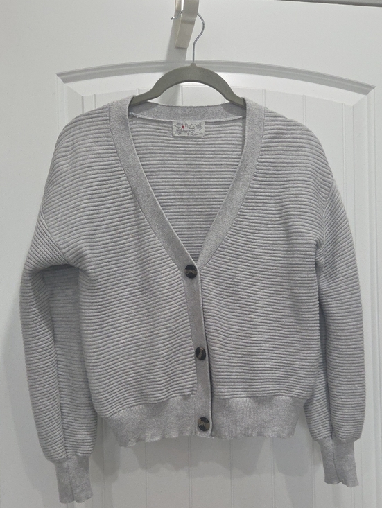Poof! Sweaters - Poof Apparel Heather Gray Horizontal Ribbed Cropped Cardigan Sweater Sm
